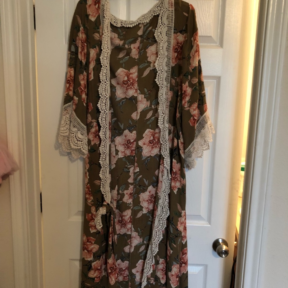 Long Olive Green Kimono